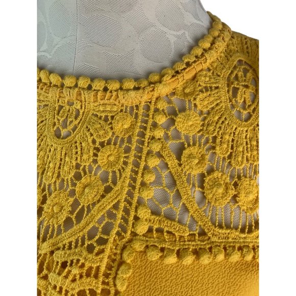 XS Halogen Gold Yellow Lace Detail Women's Blouse Long Sleeve Pullover - Picture 4 of 8